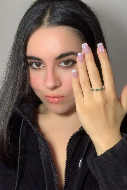 Anello Tennis Verde e Argento
