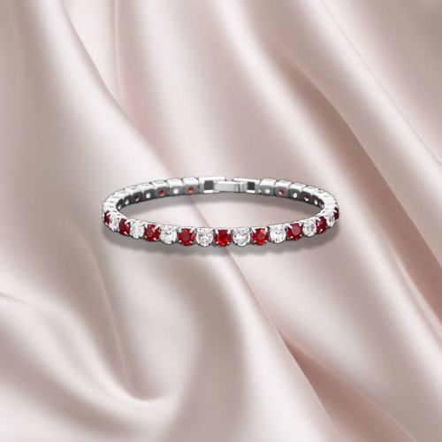 Braccialetto Tennis Argento e Rosso