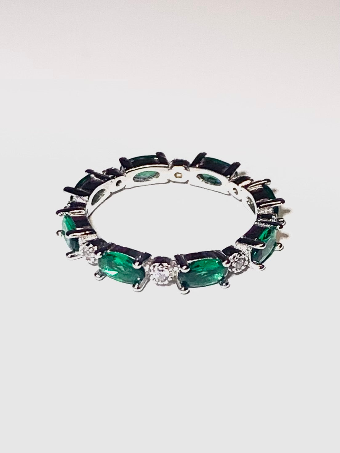 Anello Tennis Verde e Argento