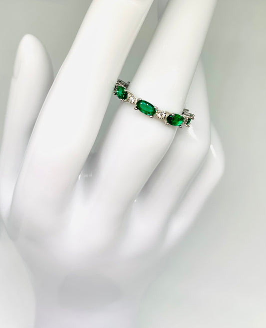 Anello Tennis Verde e Argento