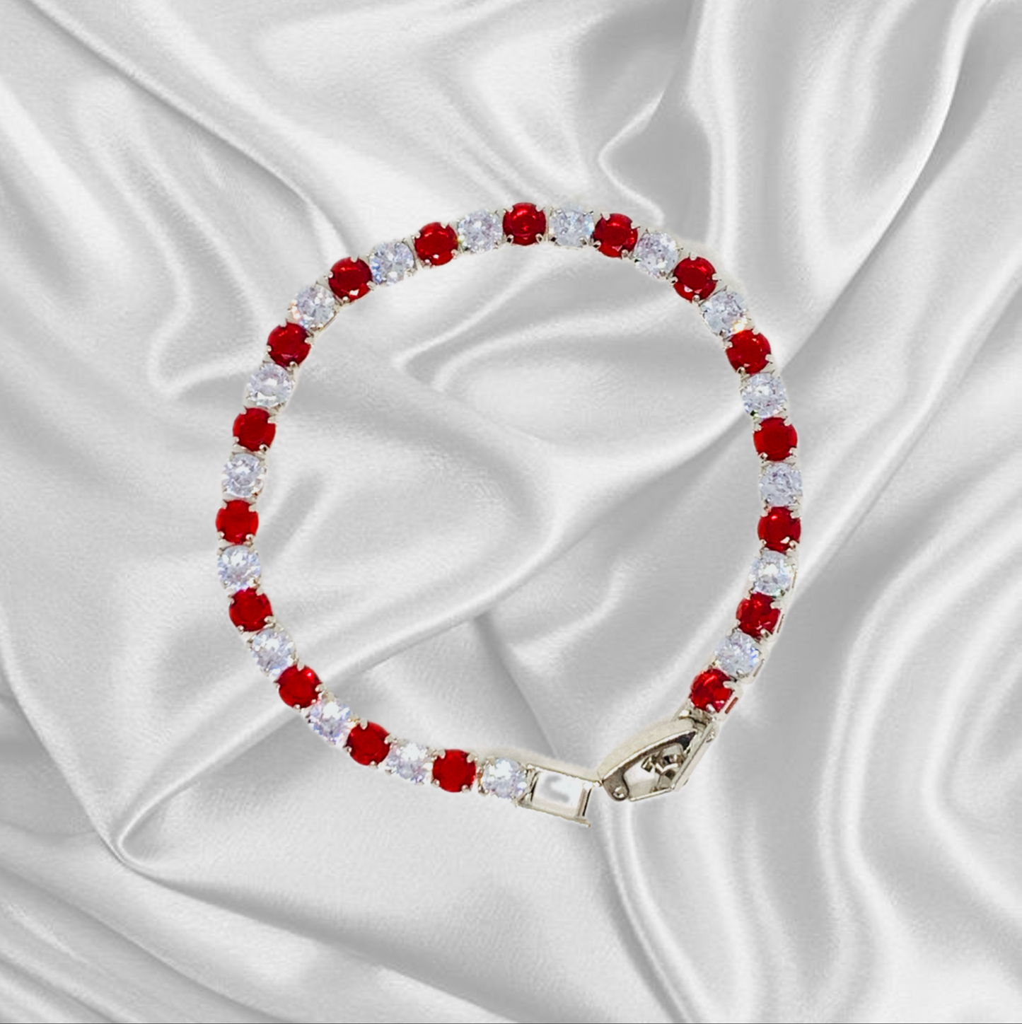 Braccialetto Tennis Argento e Rosso